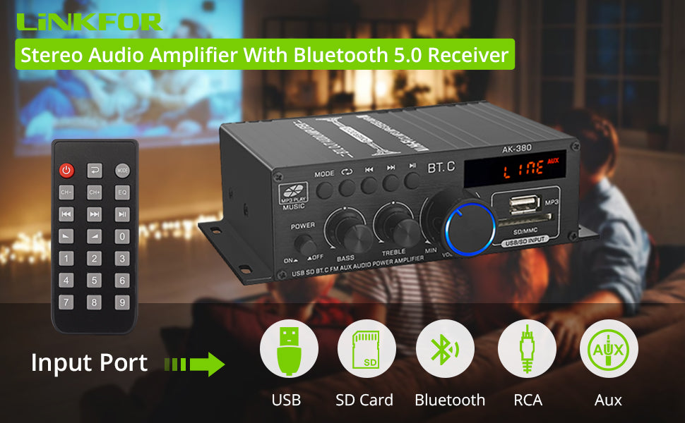 LiNKFOR Stereo Audio Power Amplifier with Bluetooth 5.0 Receiver