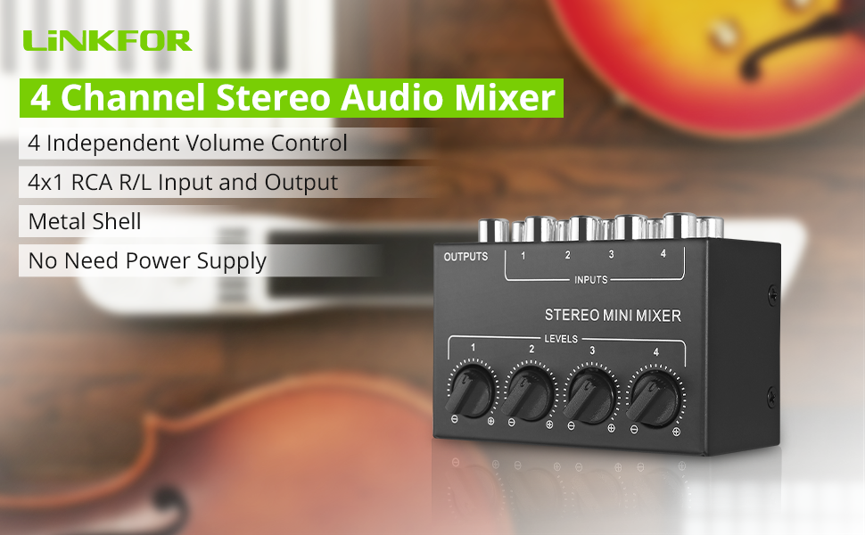LiNKFOR 4 Channel Stereo Audio Mixer
